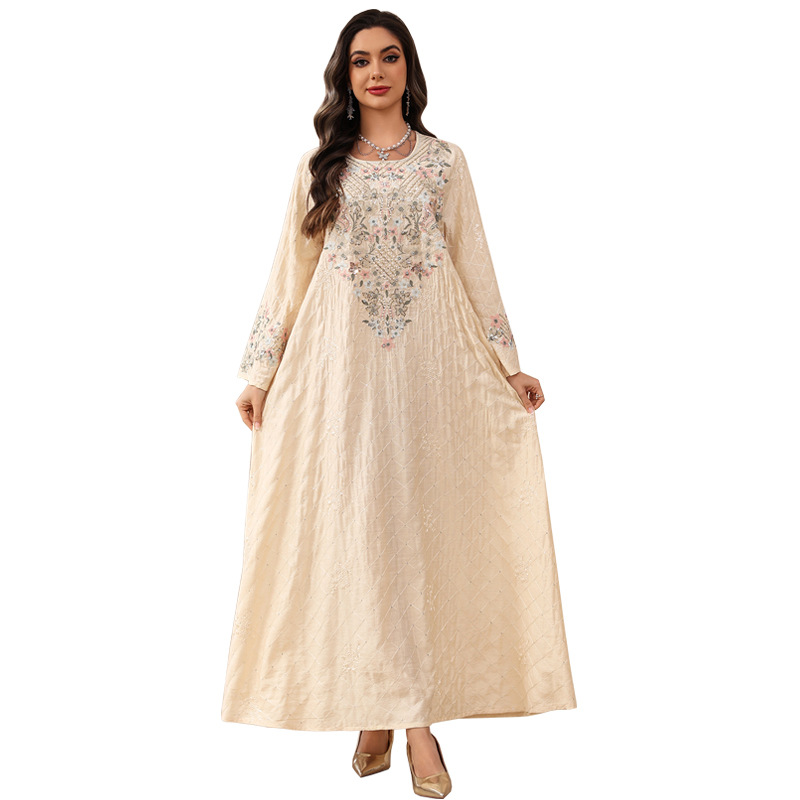 Robe longue de fête brodée pour femme, Abaya musulmane, Jalabiya, Robe longue arabe, Caftan Marocain Dubaï, pour l'Aïd et le Ramadan 2026