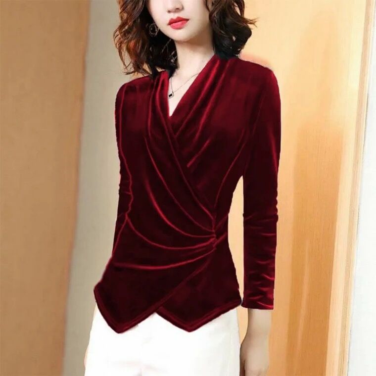 Chemisier Femme Automne 2026, Chemise en Velours Doré, Design Féminin, Élégant Style Français, Manches Longues, Veste Rétro en Velours Doré, Chemisiers Femme