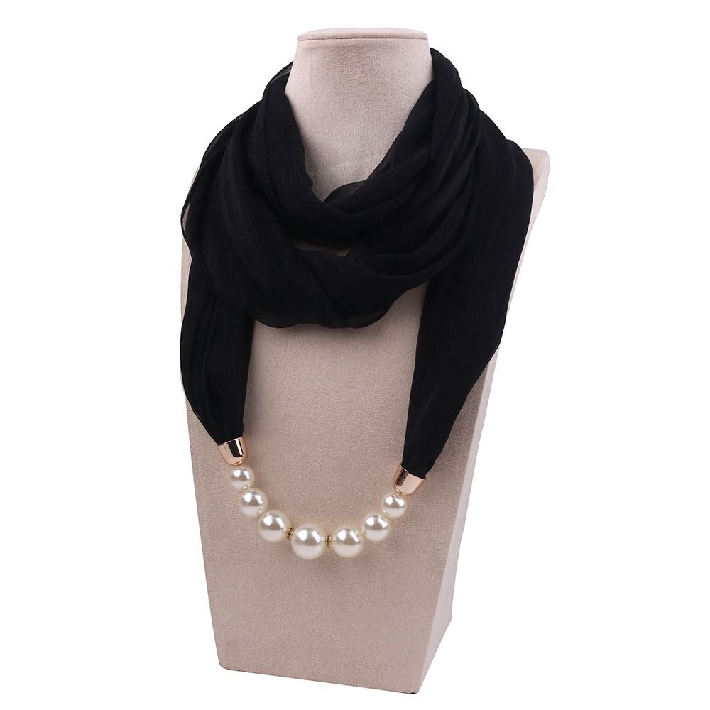 Écharpe en mousseline de soie avec chaîne de perles tendance, coupe-vent, protection solaire, pour femme
