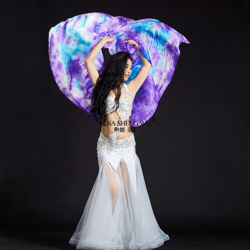 Nouveau foulard de danse du ventre soie cravate-teinture voiles voile de danse du ventre châles femmes léger lancé à la main écharpe châle dégradé voile Performance