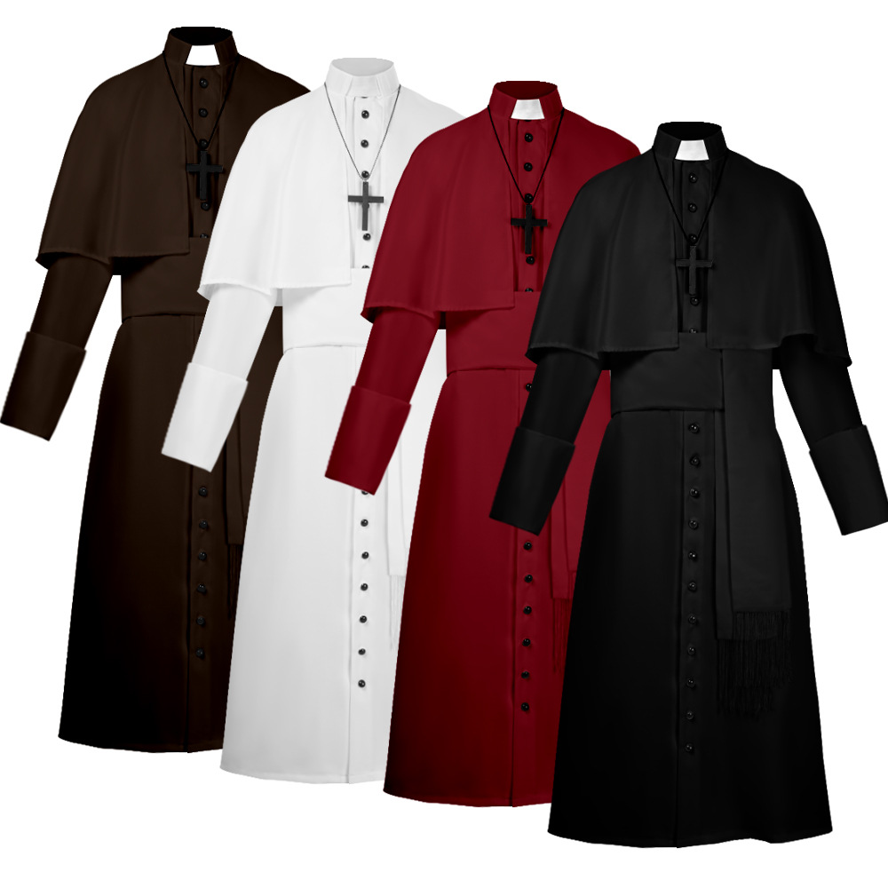 Tenue de prêtre médiévale et de prêtre, tenue de cosplay, quatre couleurs, robe rétro médiévale