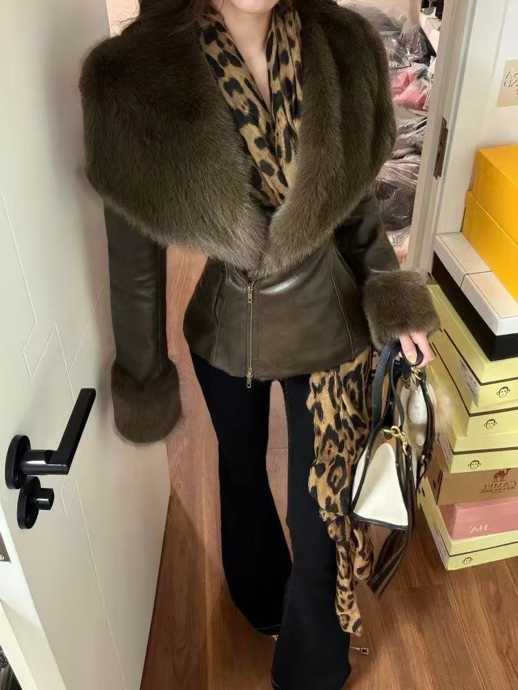 Manteaux chauds Vintage Chic pour femmes, col en fourrure, veste élégante en cuir, Streetwear, vêtements Design à la mode coréenne, hiver