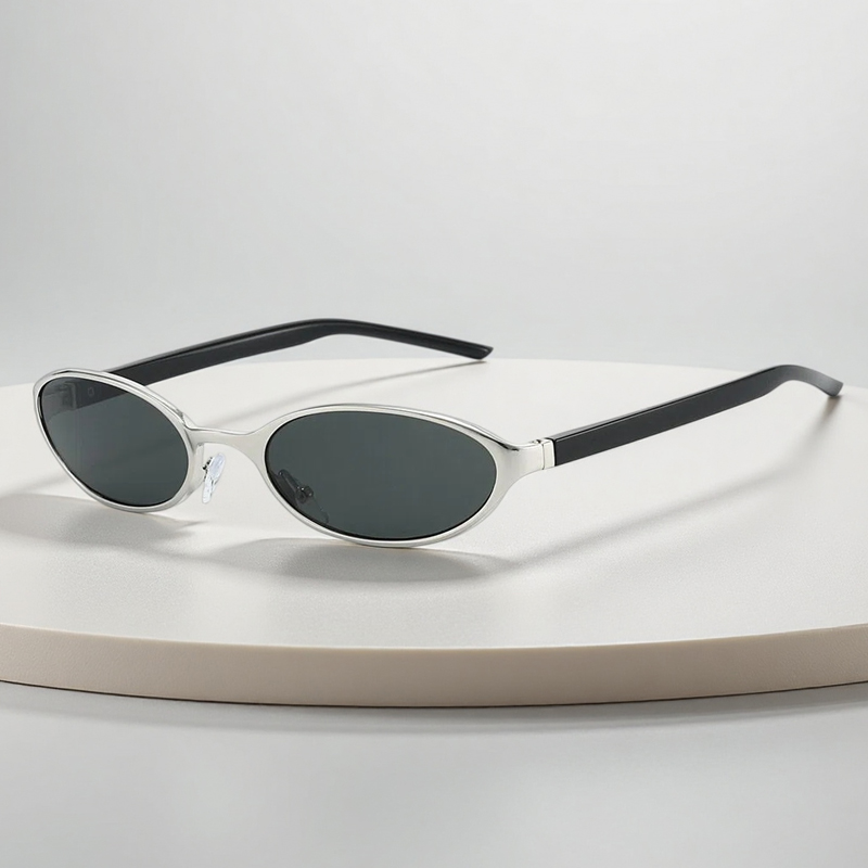 Lunettes de soleil ovales vintage pour femmes et hommes, lunettes de soleil rétro années 90 Y2K avec petite monture en métal, lunettes tendance fines et étroites avec protection UV400