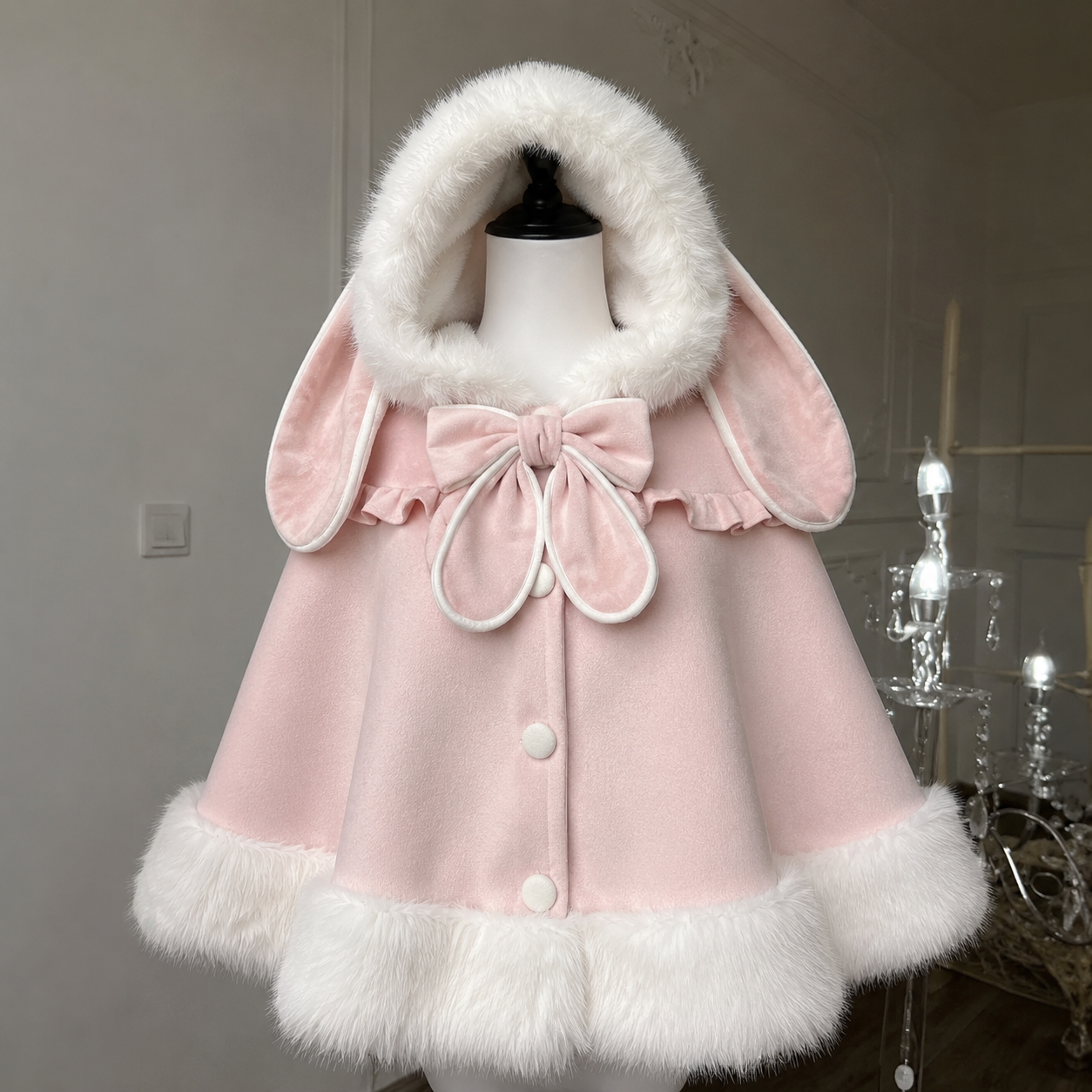 Ponchos à volants et nœuds japonais pour femmes, style Lolita, doux et kawaii, capes, manteaux vintage, vêtements d'extérieur chauds et confortables pour l'automne et l'hiver.