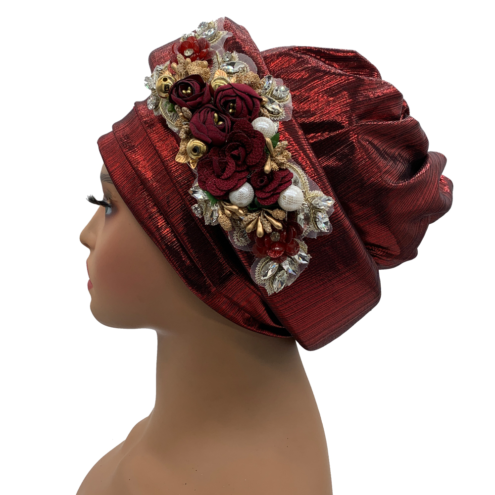 Turban Nigérian pour Mariage Traditionnel pour Femme, Cravate de Sauna Africain, Bouquet Exquis, Déjà Fait, Bonnet