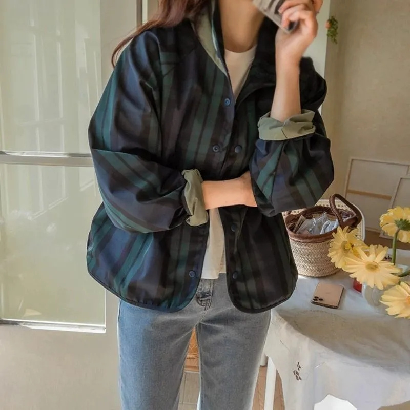 Veste femme nouvelle mode Double face porter Joker veste à carreaux femme printemps et automne nouvelle veste ample Trench court
