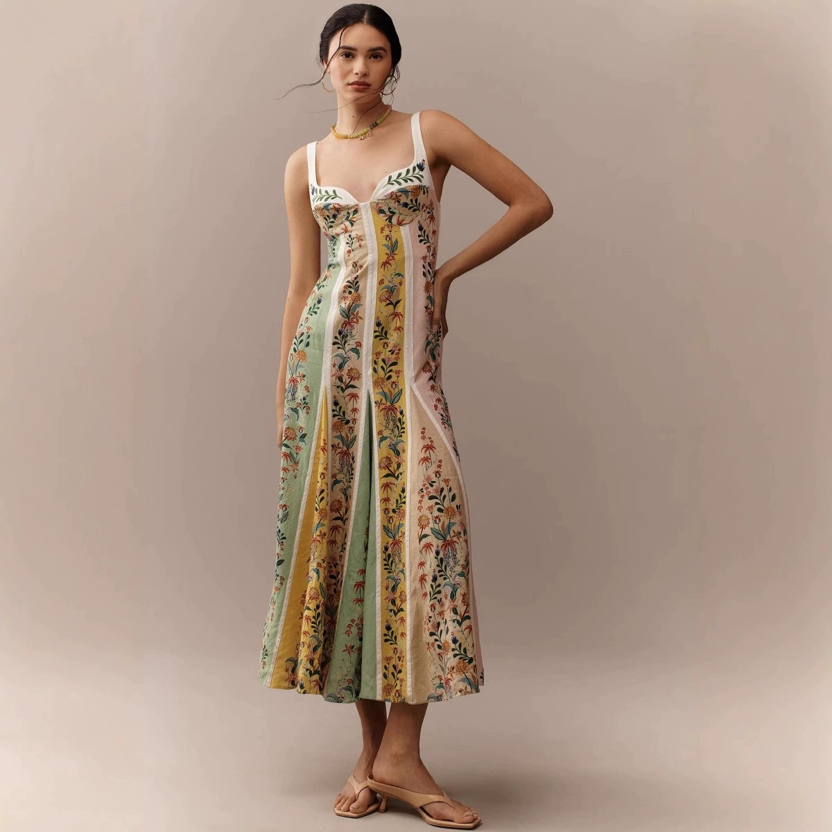 Mode femmes élégantes sans manches robes de soirée décontracté col en V profond robe Maxi été dos nu taille haute robe imprimée robes