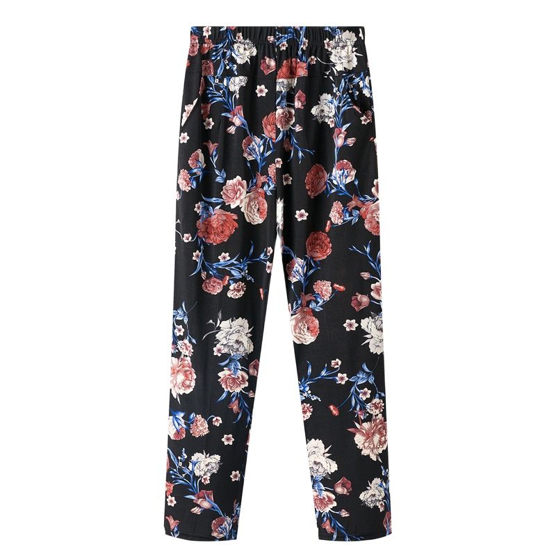 Pantalon d'été pour femme XL-8XL, nouvelle mode 2026, imprimé, en soie glacée fine, coupe droite, taille haute élastique, décontracté, pour femme d'âge mûr