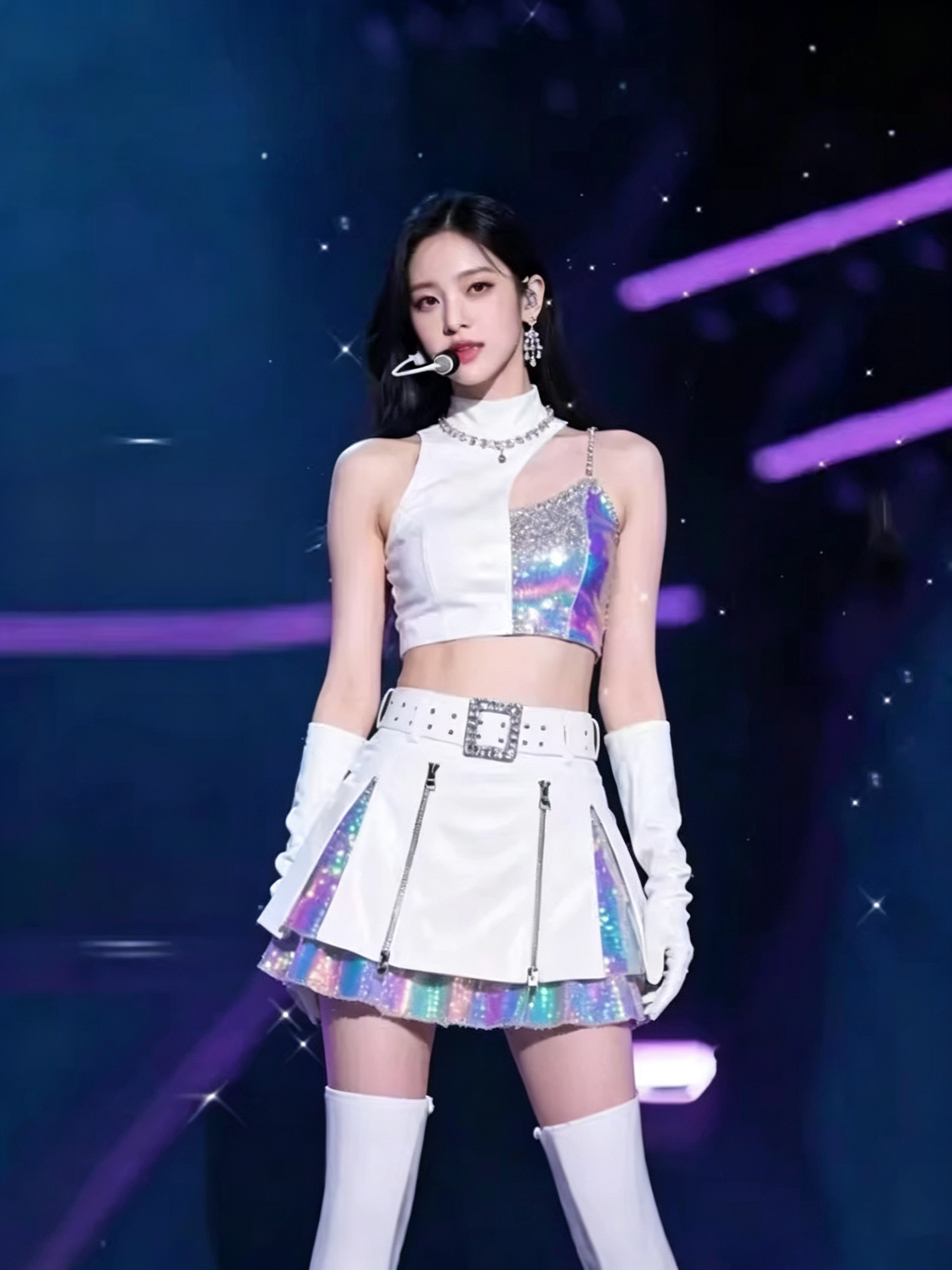 Costume de danseuse de jazz pour femme, hauts blancs en patchwork, jupes sexy, shorts moulants, costumes de groupe pour femmes, vêtements de scène Kpop DJ