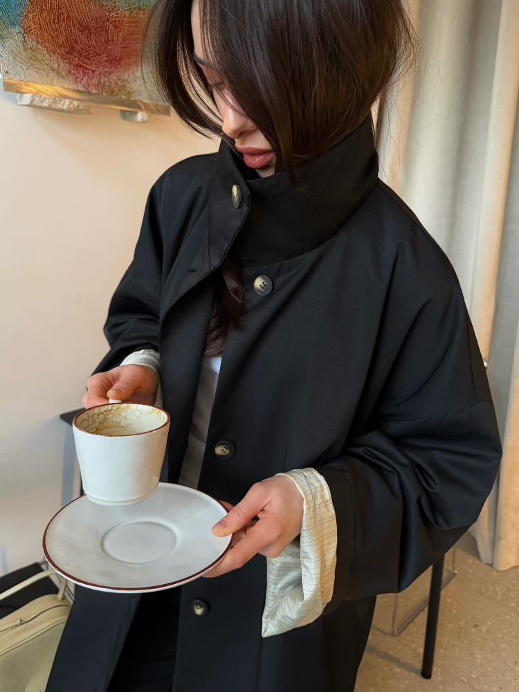 Manteau trench mi-long pour femme, col montant, simple boutonnage, manches longues, coupe droite oversize, automne, décontracté, polyvalent, streetwear