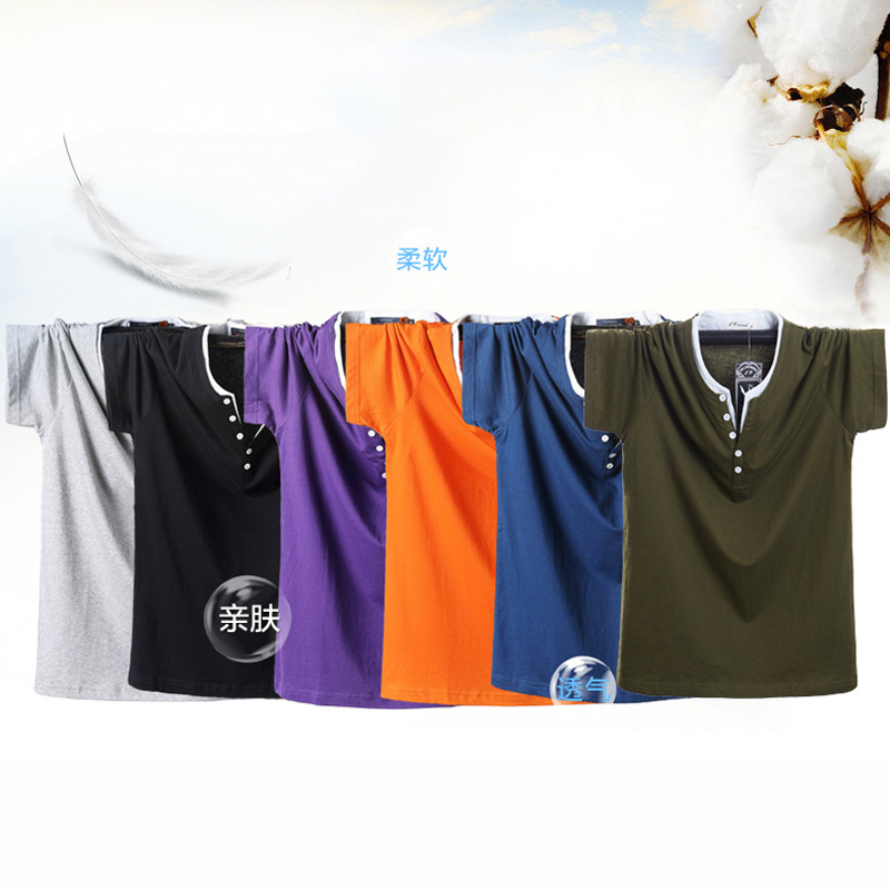 T-shirt à Manches Courtes en Coton pour Homme, Vêtement Décontracté, Couleur Unie, avec Bouton de Document, Grande Taille, 7XL, 8XL, Été 2021