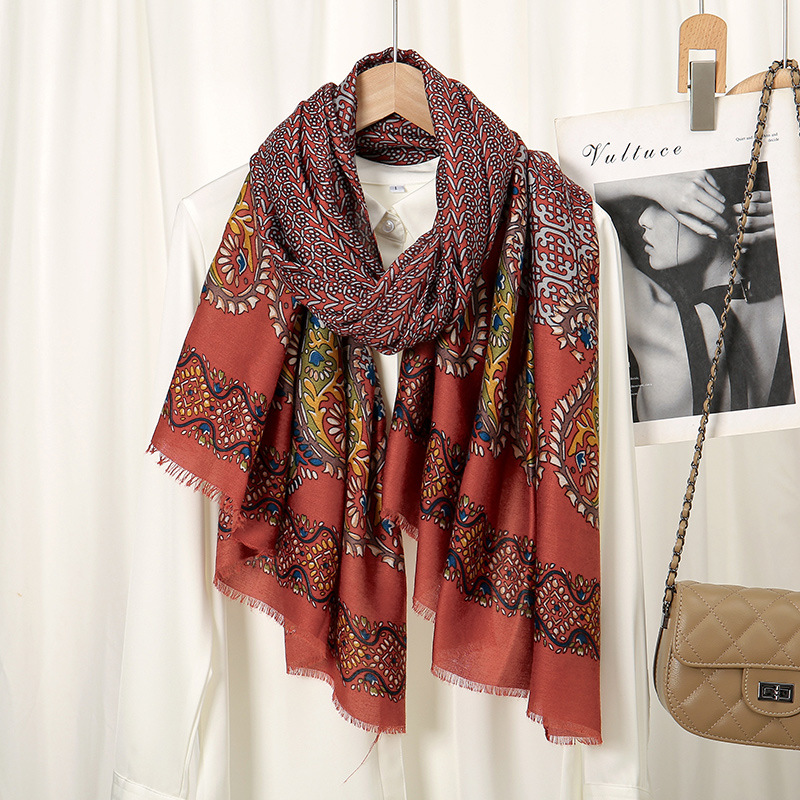 Châle en Viscose à franges florales Paisley aztèque pour femme, écharpe de haute qualité, étole Pashmina, Bufandas, Hijab musulman, 180x90Cm, hiver 2026
