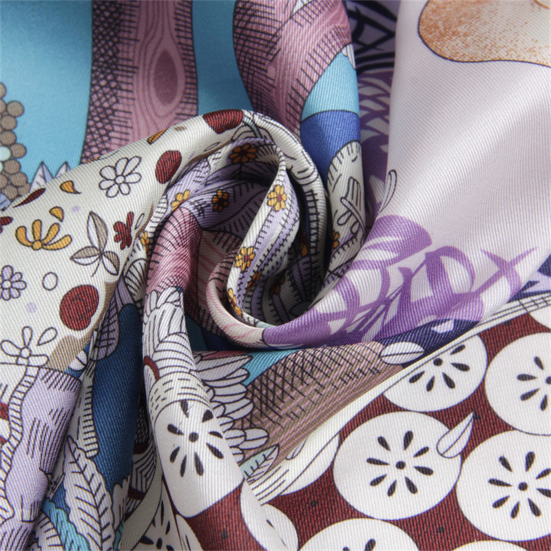 Foulard en soie femmes soleil monde imprimer foulards carrés tête Echarpes Foulards en soie Femme enveloppes plage châle Bandana dame Hijabs 90CM