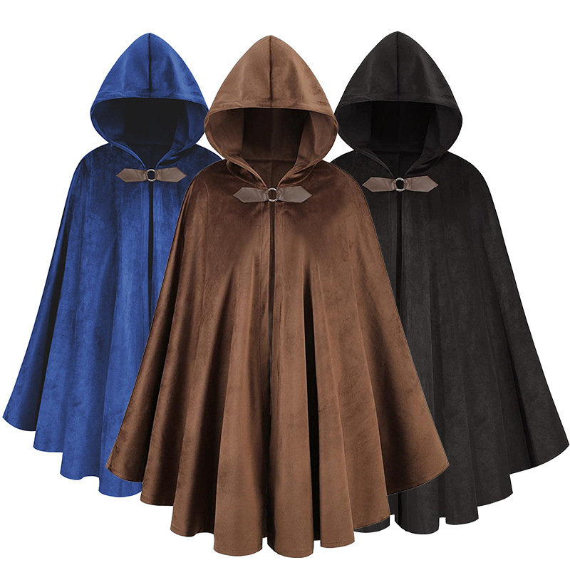 Cape à capuche en daim, Cape de chasseur médiéval, Halloween adulte, magicien guerrier, Robe de chevalier, vêtements de Cosplay, Costume de drame sur scène