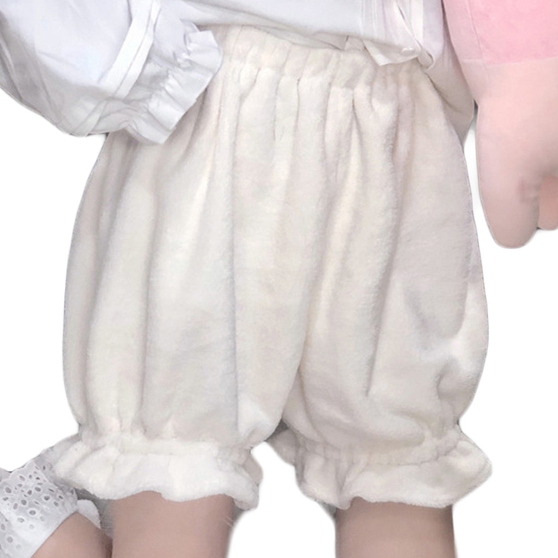 Short thermique en velours Lolita pour femme, pantalon bouffant, nœud à volants, Aliments adt, short en peluche