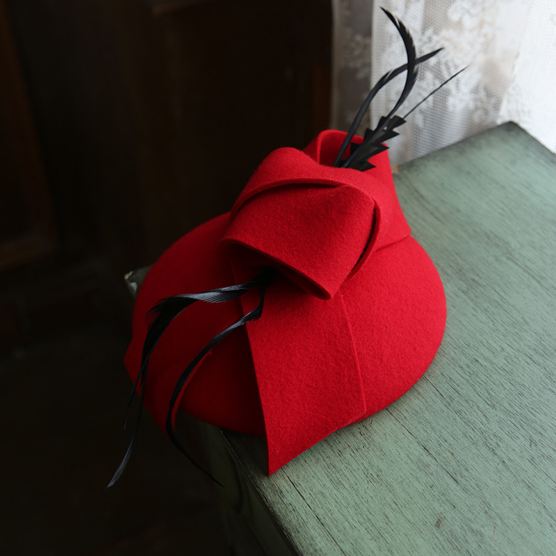Béret en laine et cachemire pour femme, chapeau Fascinateur Ascot Derby pour la mariée, casquette de photographie chaude pour l'hiver, vêtements de sauna