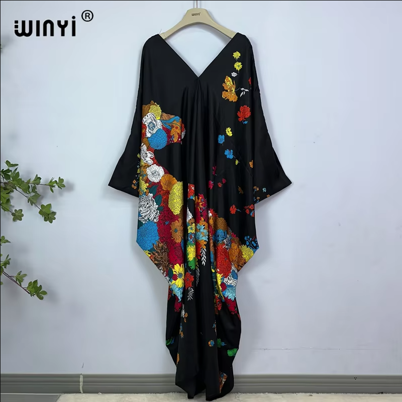 Robe longue d'été imprimée WINYI, Abaya musulmane, tenue de plage pour femme, vêtements de plage, kaftan Abaya de luxe Dubaï