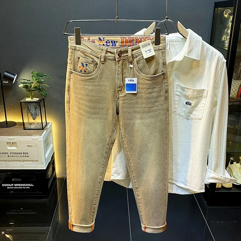 Jean Slim Fit pour Homme, Marque Américaine, Haut de Gamme, Droit, Décontracté, de Styliste, Rétro, en Coton, Polyvalent, Denim, Nouvelle Mode