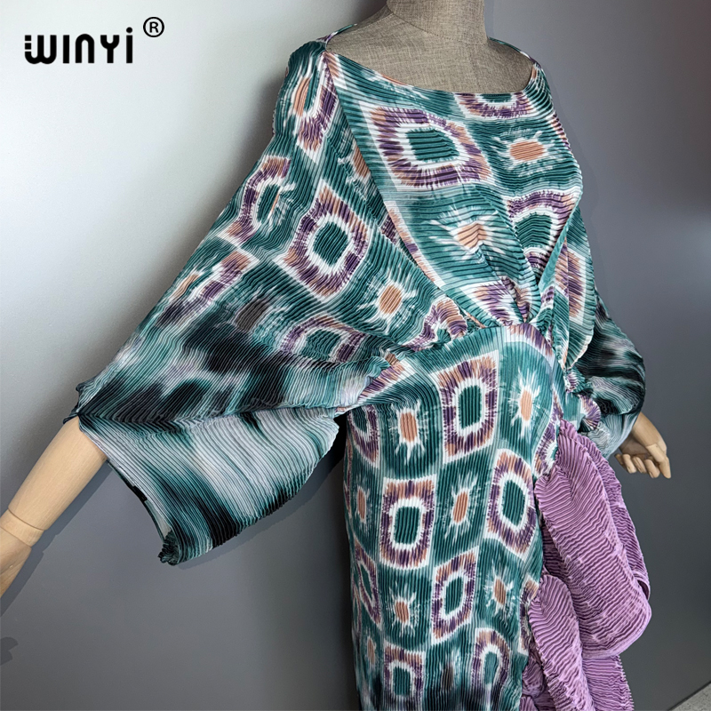 Robe plissée estivale WINYI pour femmes, à manches bouffantes, robe de plage, kaftan musulman, abaya, robe de soirée longue de luxe Dubaï