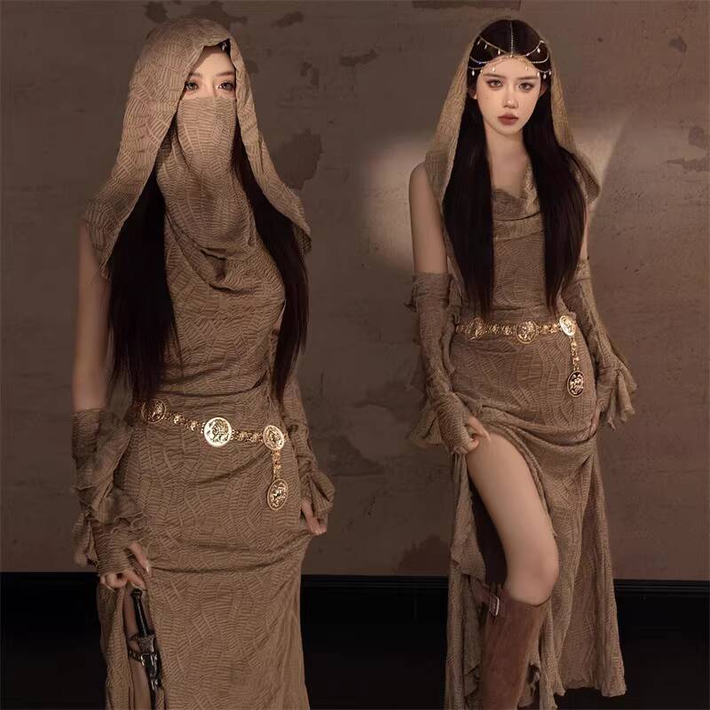 Femmes robe à capuche 2025 nouveau Wasteland vent désert Style influenceur manches détachables avec ceinture femmes robe