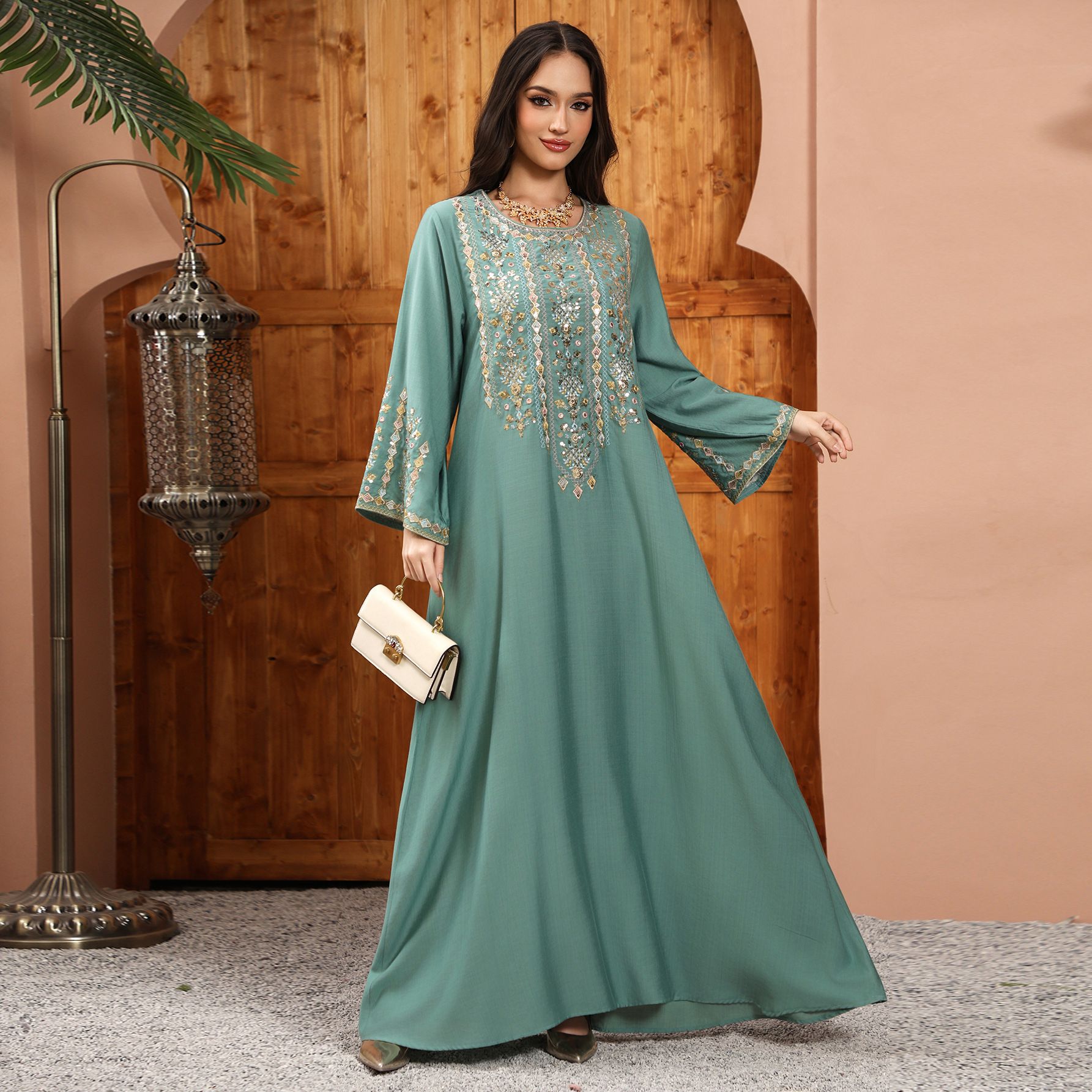 Abaya Dubaï, mode printemps-été, robe longue pour femmes, manches longues, col en V, polyester, broderie, soirée, abaya longue, kaftan, robe musulmane