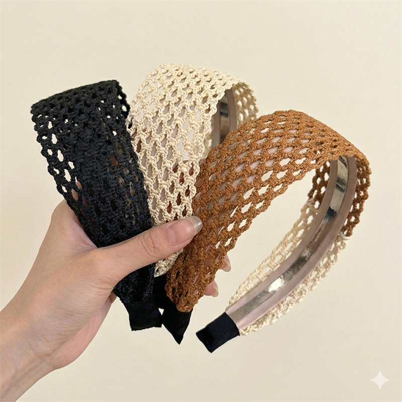 1PC Bandeau large style bohème pour femme, tressé, tricoté, accessoire de cheveux tendance pour les vacances d'été