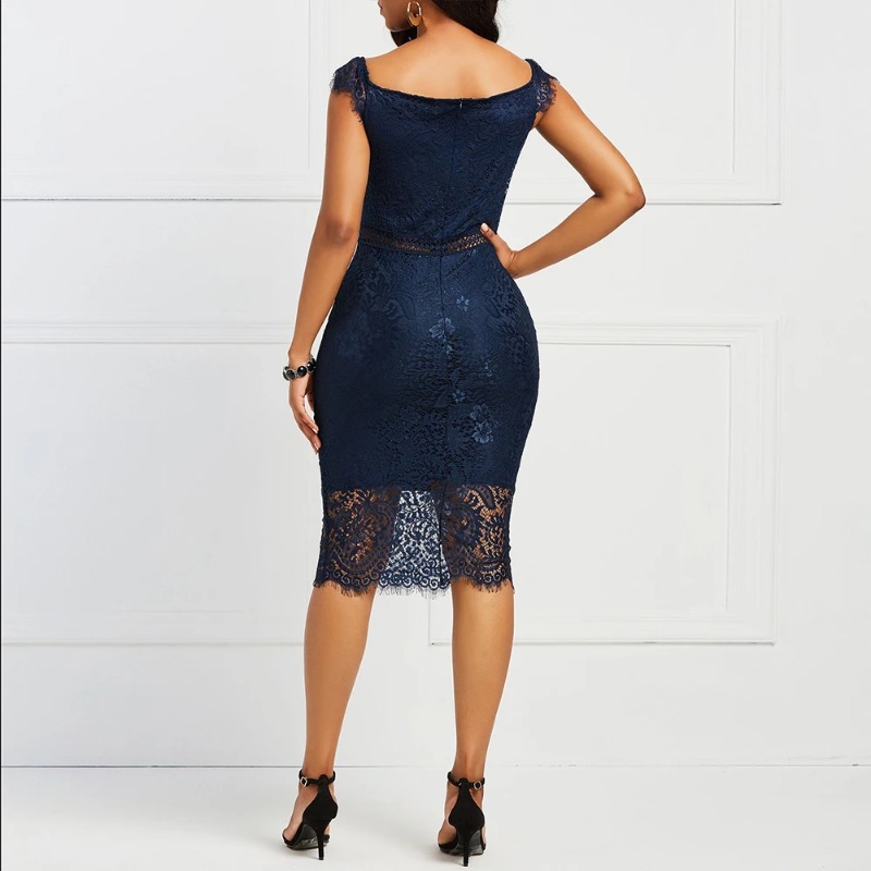 Robe de soirée élégante en dentelle pour femmes, tenue de soirée de mariage, Sexy, ajourée, tenue de bureau, moulante, à la mode, pour Club d'anniversaire