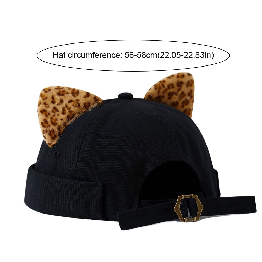 Casquette Docker Melon Hip Hop à Oreilles de Chat Imprimé Léopard, sans Visière, Couleur Unie, Bord Roulé, Réglable, pour l'Extérieur