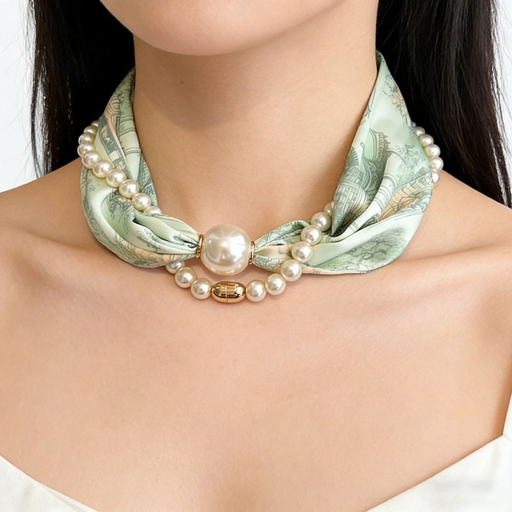 Écharpe longue en soie pour femme avec perles magnétiques, petit châle fin à perles, boucle magnétique, cache-cou, style décontracté