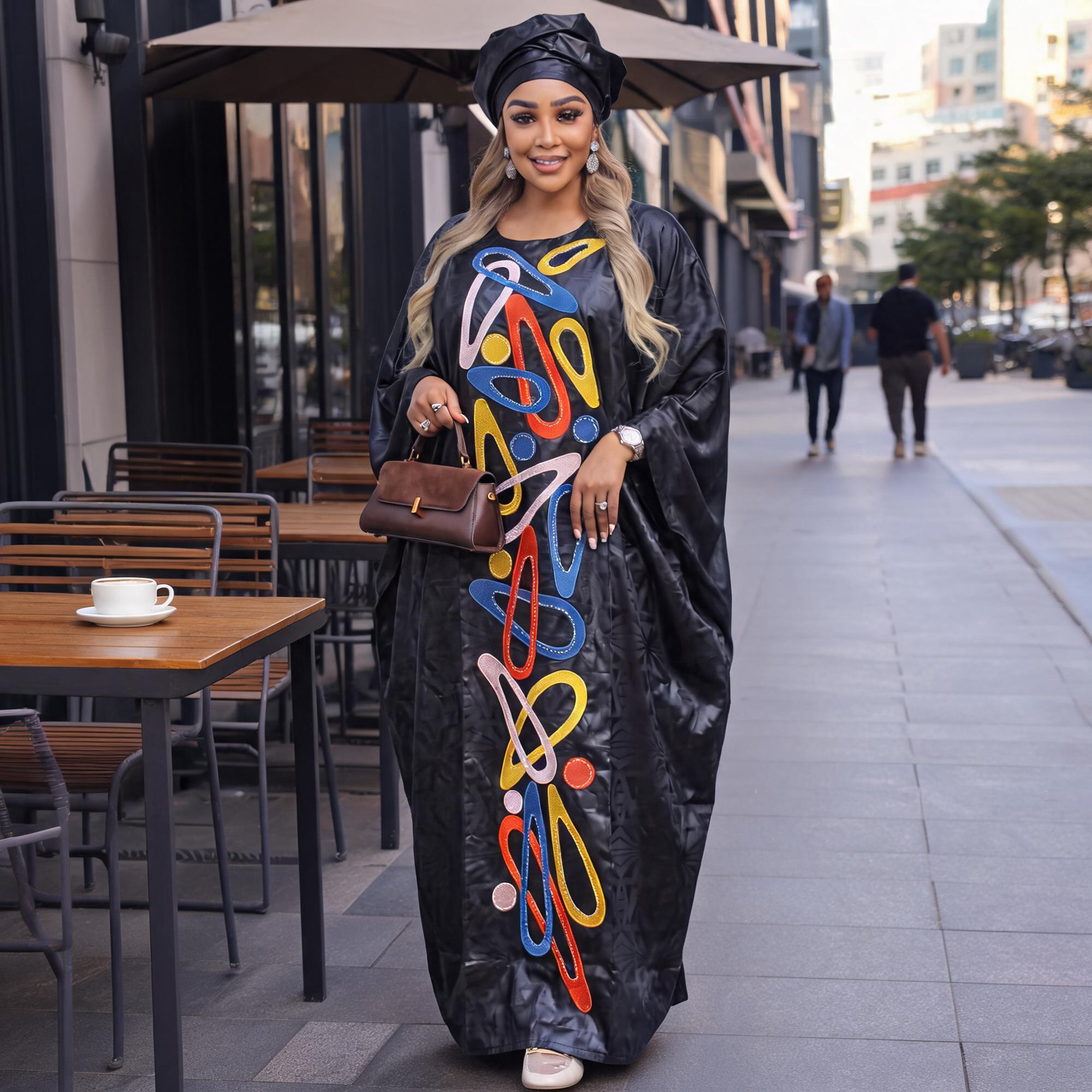 Robes africaines pour femmes grande taille, robe longue en bazin riche avec broderie et écharpe