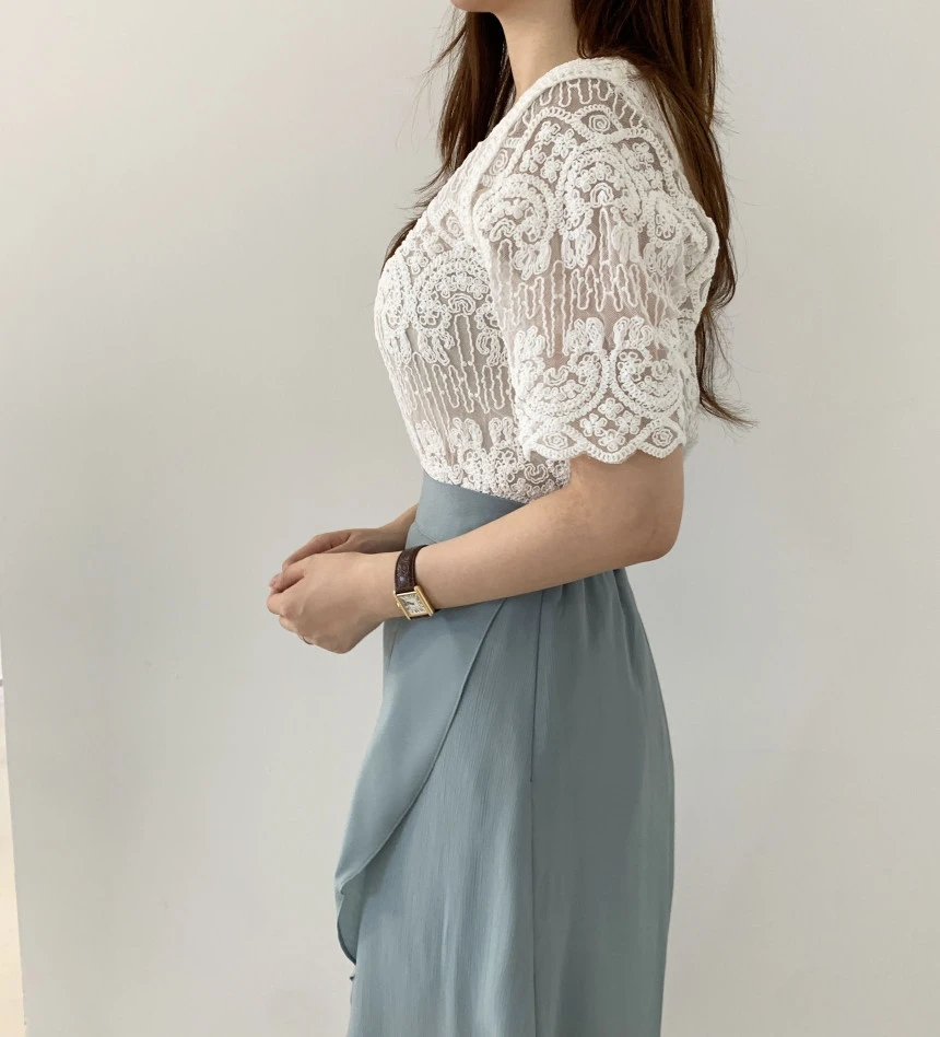 Chemisier en dentelle brodée transparente, hauts à manches courtes, cardigan boutonné sur le devant, tenue d'été bohème pour femmes