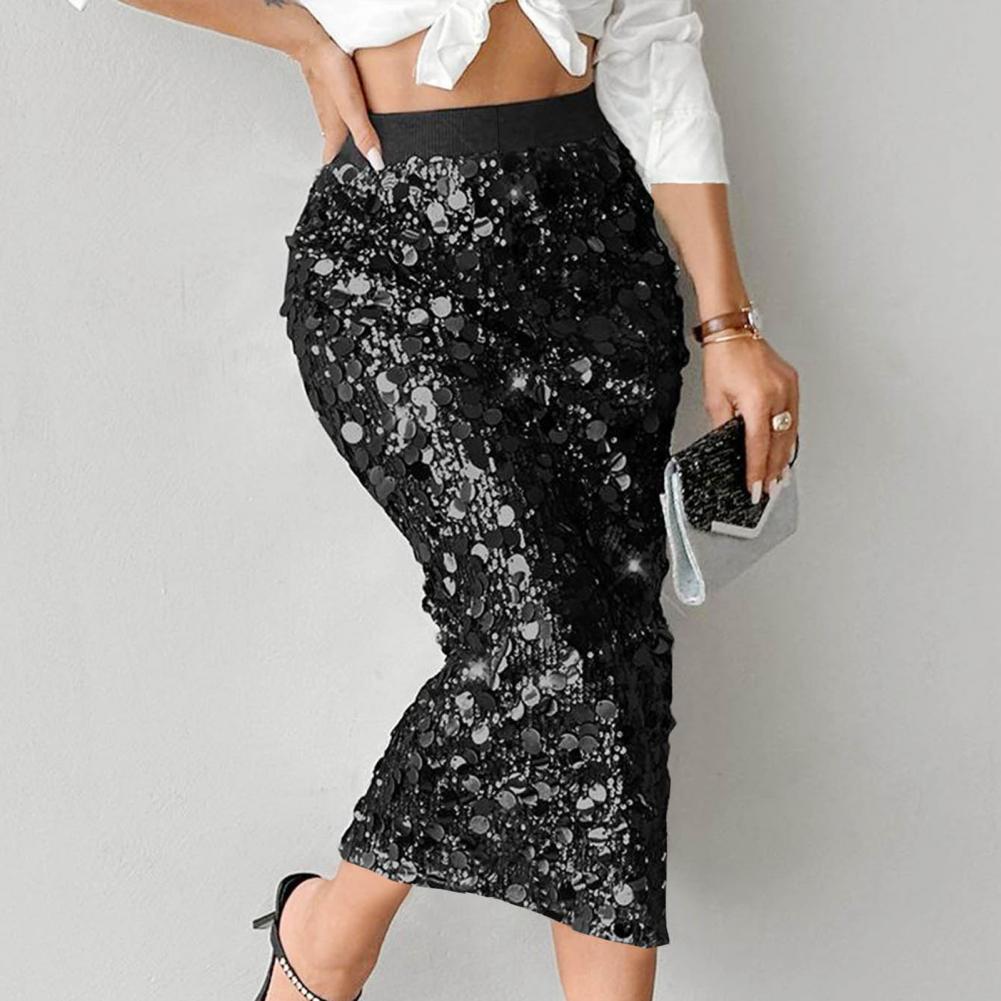 Jupe Sexy à paillettes, taille haute, moulante aux hanches, à la mode, couleur unie, élégante, mi-longue, jupes à paillettes
