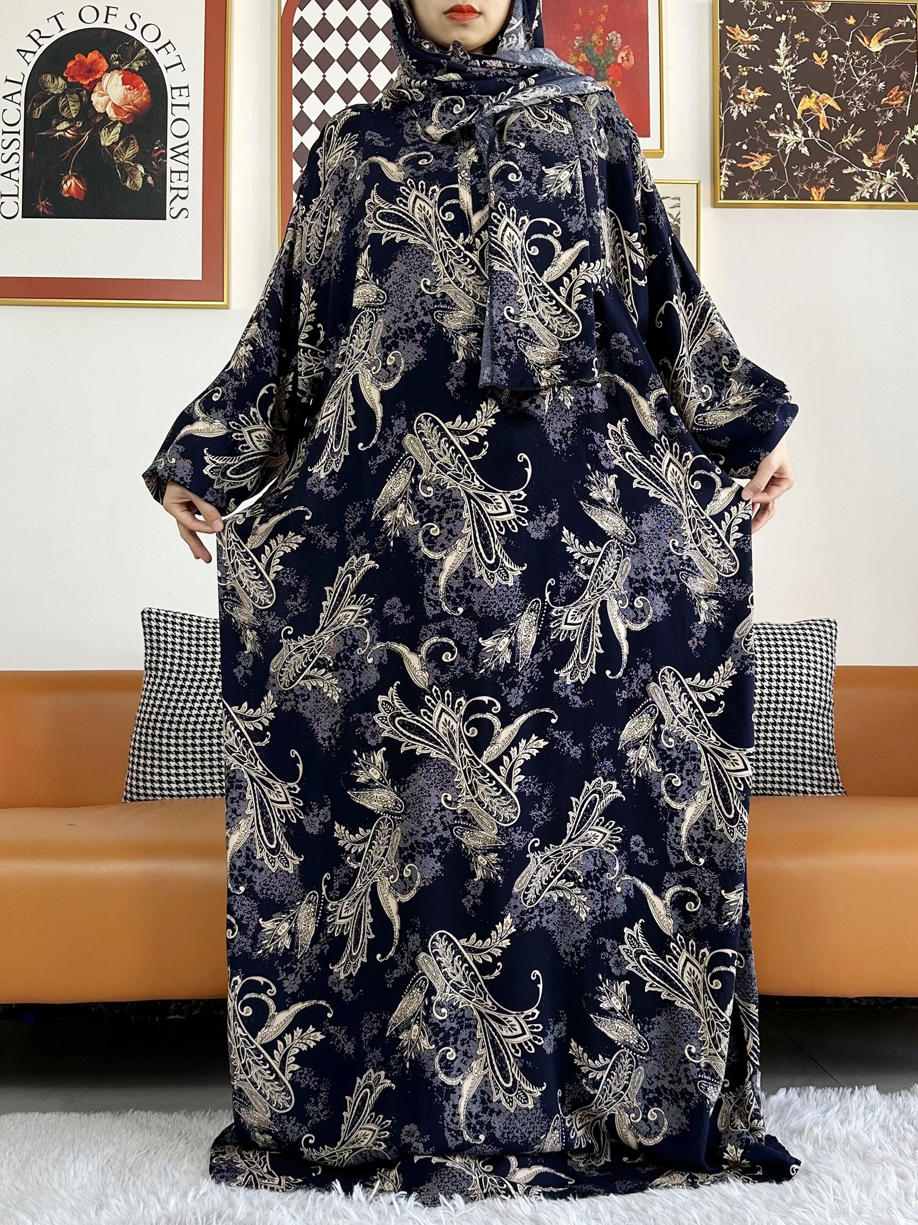 2025 coton musulman dame Abayas Ramadan vêtement de prière dubaï turquie moyen-orient Femme Robe ample Robe africaine Turban Joint