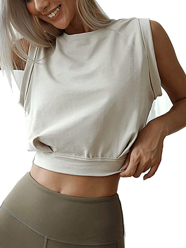 Chemises en coton pour femmes, haut court mignon, t-shirt d'entraînement de fitness décontracté, chemise de course