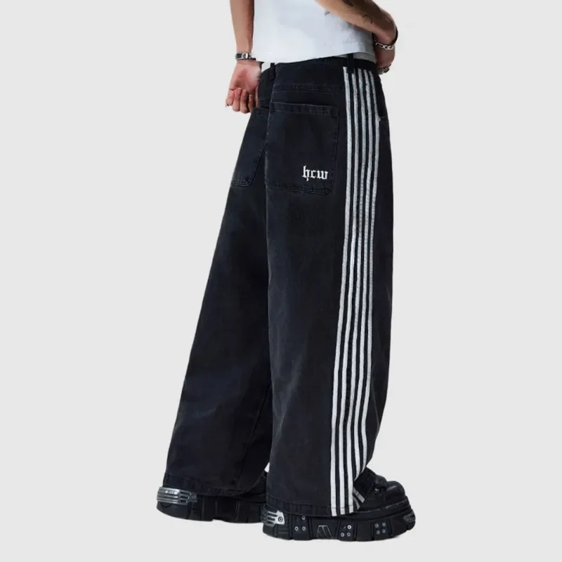 Streetwear Baggy Jeans Hommes Femmes Y2K Rayé Brodé Simple Jeans Décontractés Harajuku Rétro Lâche Pantalon À Jambes Larges Pantalon Unisexe