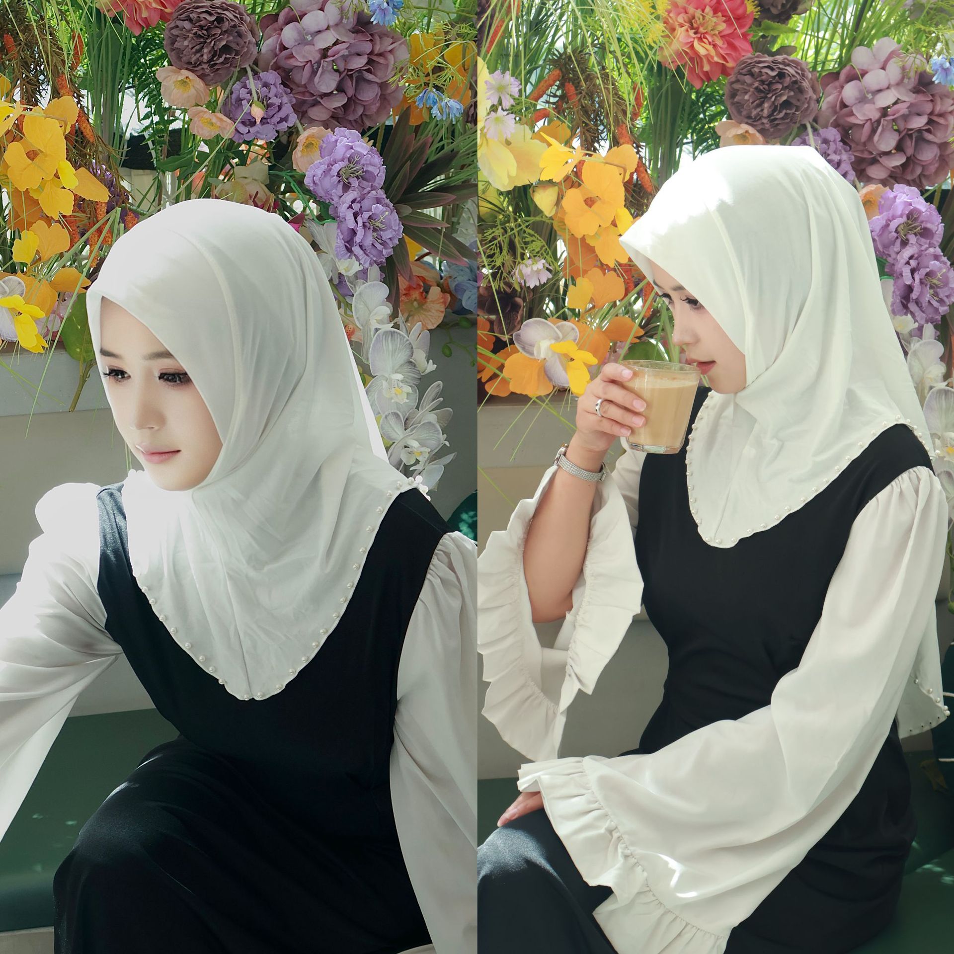 Écharpe de Sauna Perlée à la Mode pour Femme, Hijab Instantané Direct, Arabe, Islamique, tiens imar, Abaya, Châles, Turban