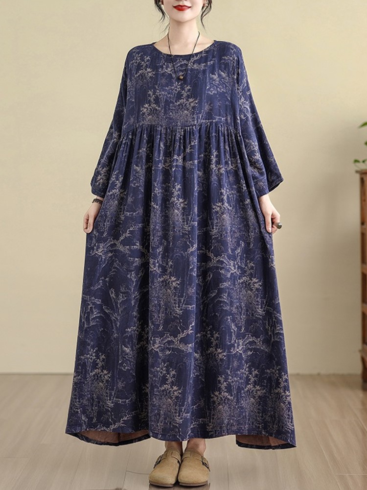 Surdimensionné coton vintage floral nouveau dans les robes pour les femmes décontracté ample longue printemps automne robe vêtements élégants 2025