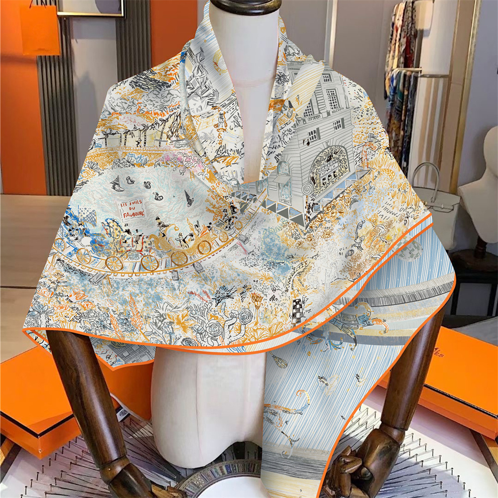 135CM écharpe en cachemire femmes manuel roulé châles mer ville carré foulards enveloppement Bandana marque de luxe Hijab femme Foulards