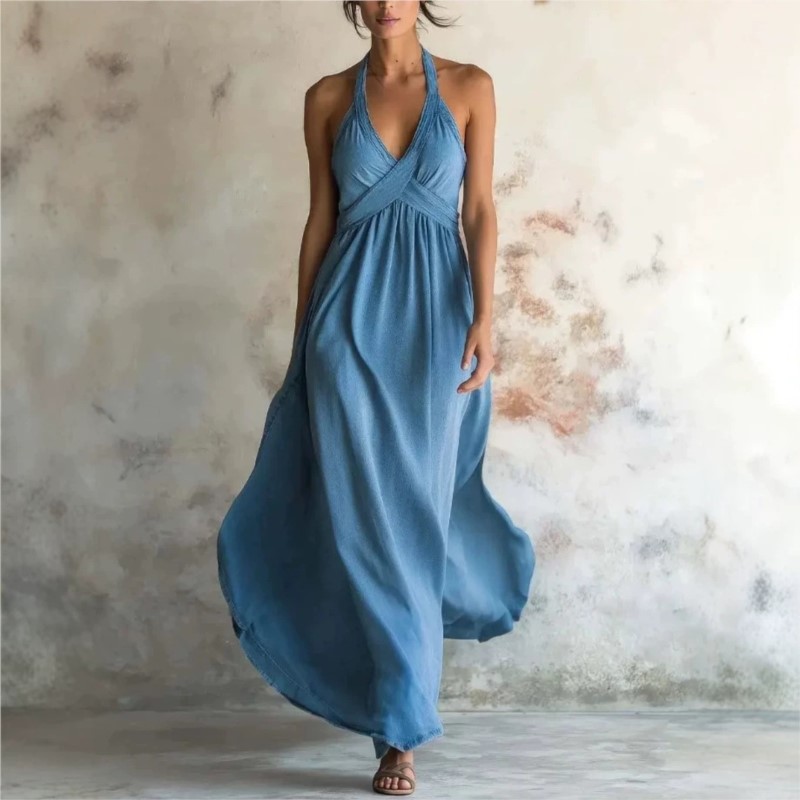 Nouvelle Robe d'été 2026 pour Femme – Sans Manches, Bretelles, Col en V, Décontractée, Ample, Tendance, Confortable, Polyvalente, Simple, Quotidienne, pour le Travail (Vestidos)