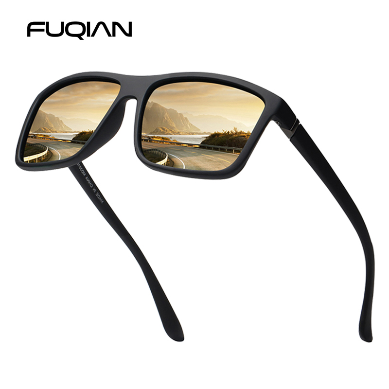 Lunettes de soleil polarisées carrées noires classiques pour hommes, miroir de mode bleu, unisexe, Vintage, Anti-éblouissement, nuances de conduite UV400