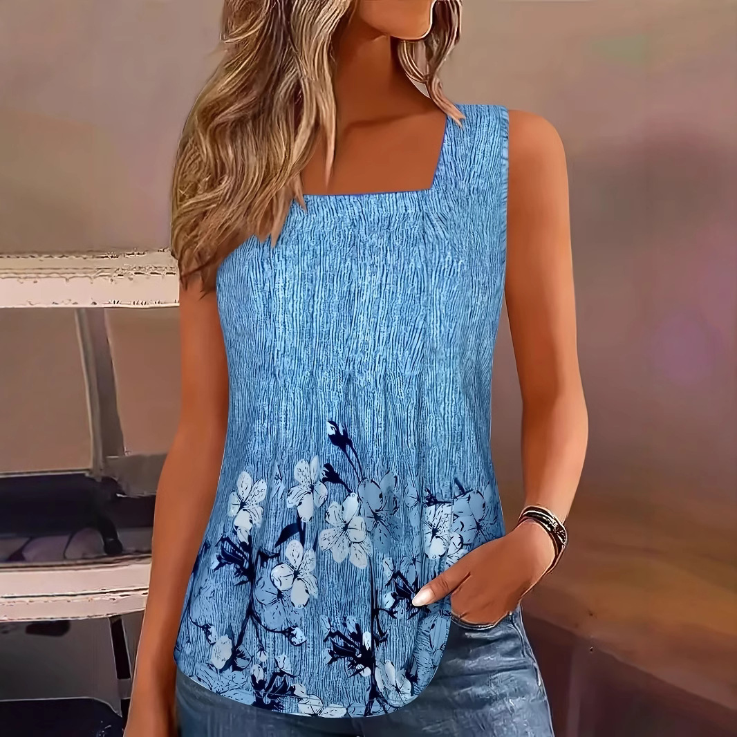 Grande taille femmes été t-shirts réservoir décontracté Sexy vacances impression chemises femmes plage sans manches gilet mode hauts plissés 5XL