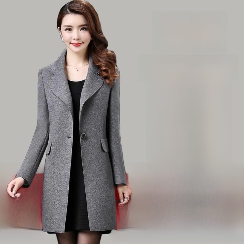 Manteau en laine élégant mi-long pour femme, mode automne-hiver, coupe ajustée, style coréen, décontracté, confortable, tissu polyester