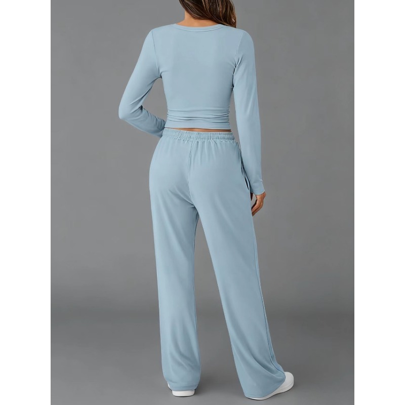 Vêtements pour femmes mode européenne américaine sport décontracté automne hiver couleur unie cordon à manches longues costume pantalon ensembles