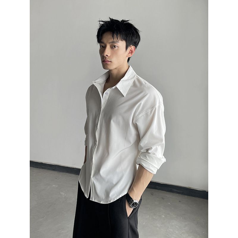 Chemises à manches longues pour hommes de style coréen, noires, décontractées, unies, surdimensionnées, respirantes, amples, vêtements masculins Harajuku