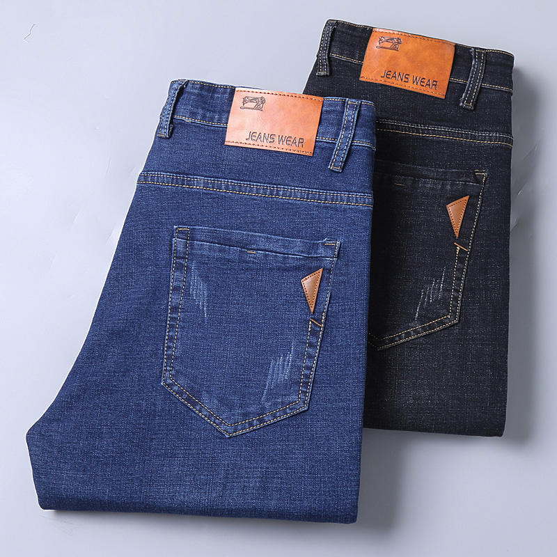 Jean droit pour hommes, pantalon Slim, extensible, confortable, doux, en Denim, pour affaires, vêtements de marque, nouvelle collection 2024
