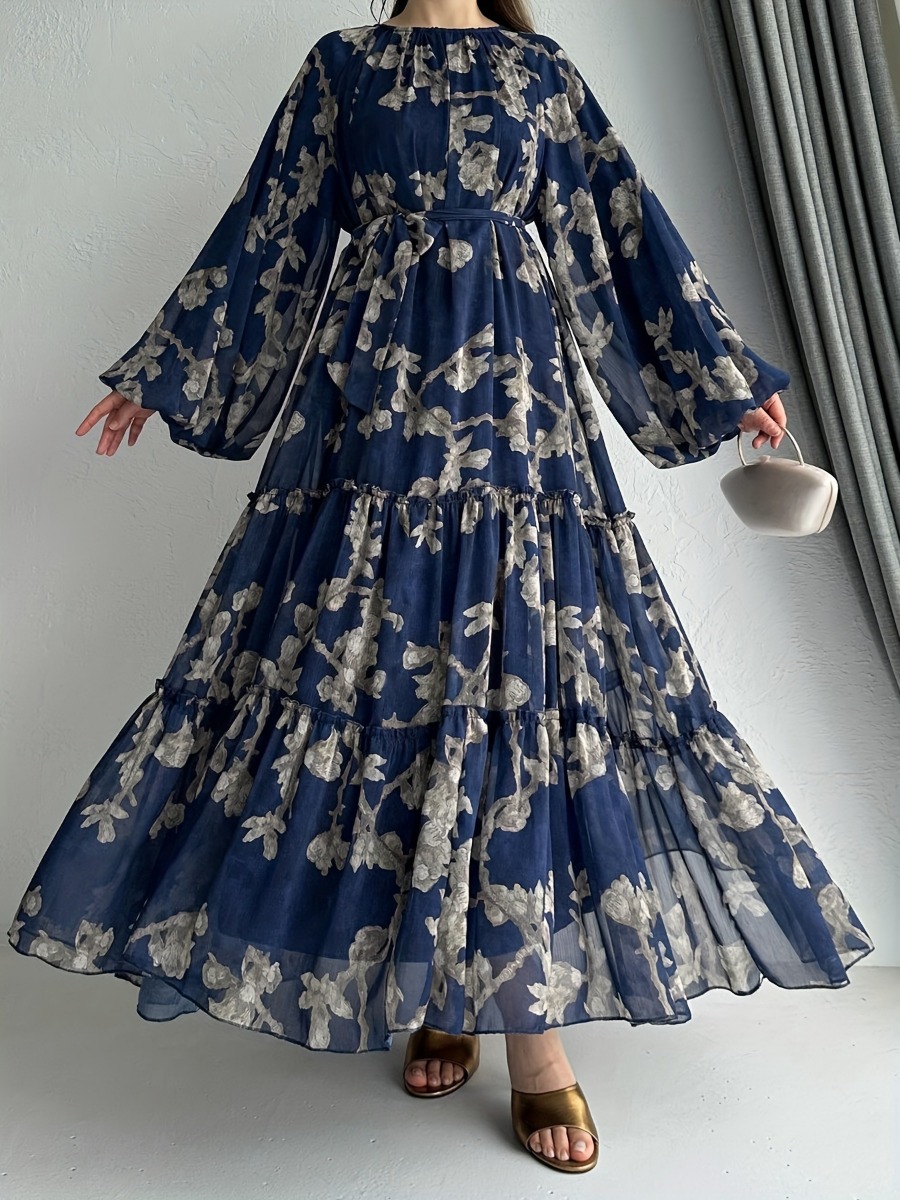 Eid mousseline de soie femmes Robe Abaya fleur imprimé robes musulmanes Largo dubaï caftan arabe longue Robe Ramadan Maroc robes Jalabiya