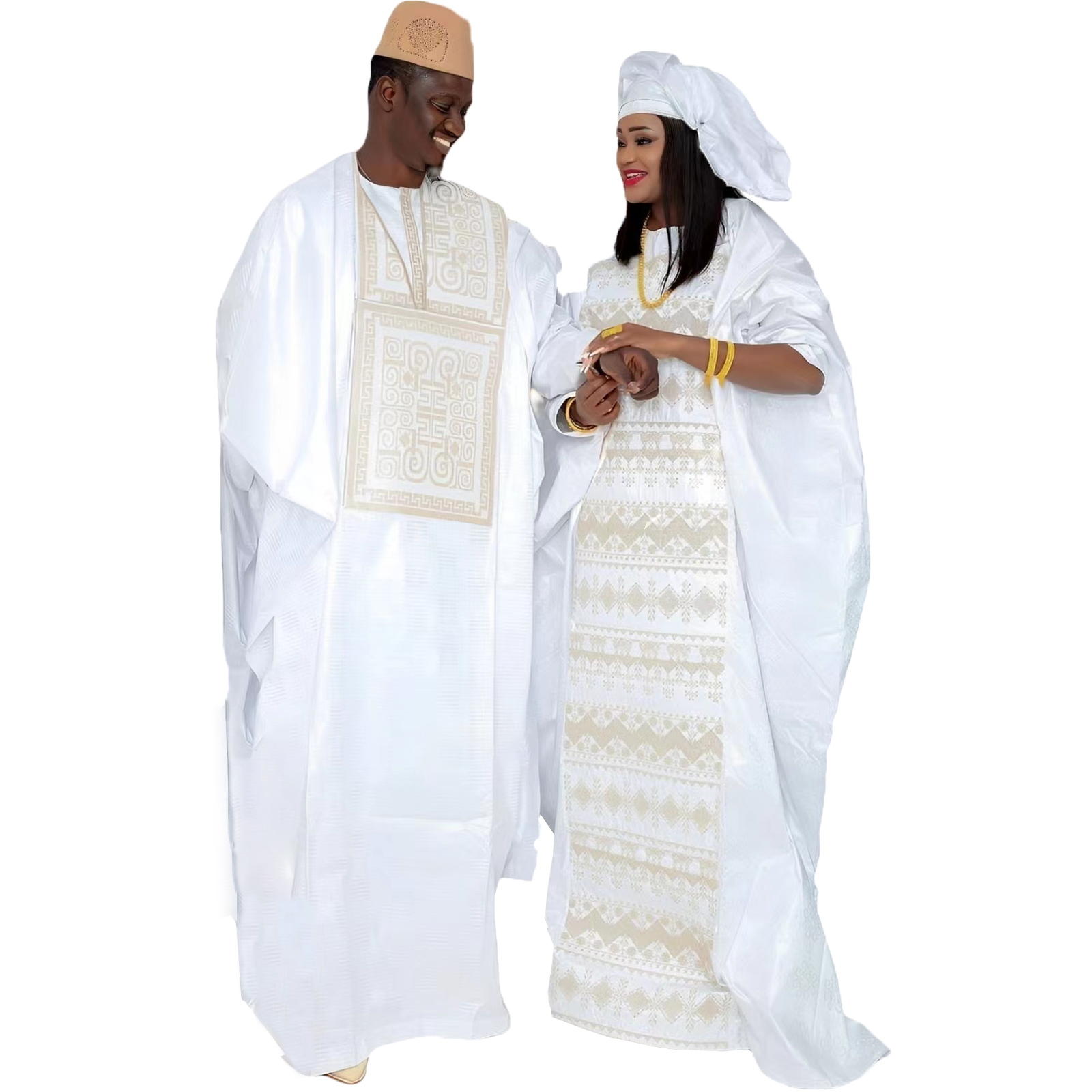 Robes africaines pour Couples, robes traditionnelles brodées Bazin, longueur au sol, avec écharpe, Design de Couple