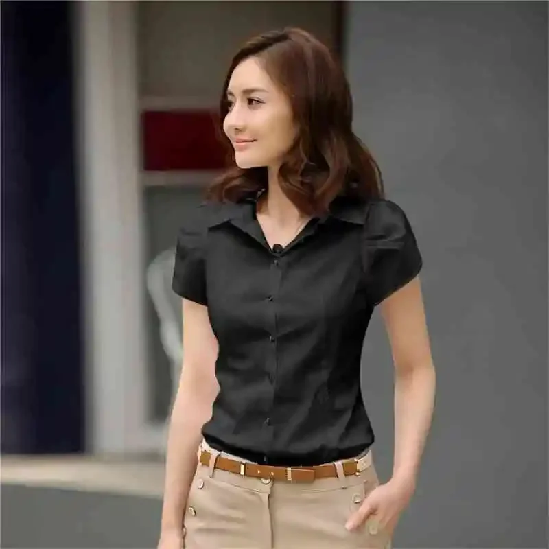Chemise pour femme, haut d'été pour femme, chemises noires et blanches pour femme, chemisier de bureau pour femme, vêtements de travail pour femme, manches courtes