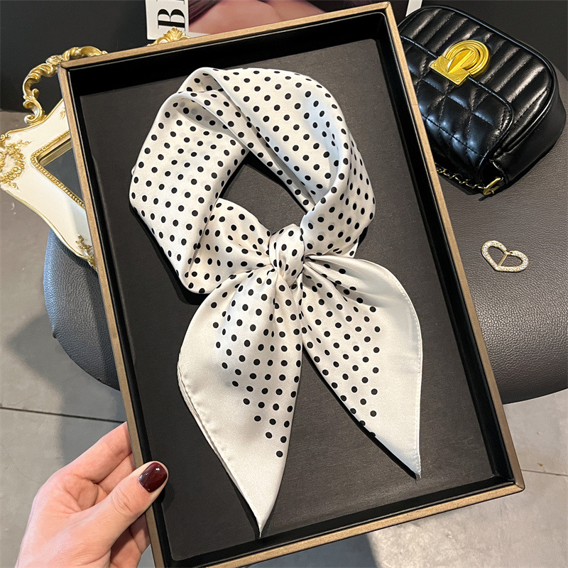 Écharpe de luxe en imitation soie à imprimé pois, châle haut de gamme, petit foulard carré polyvalent, foulard pour la tête, écharpe pour femme