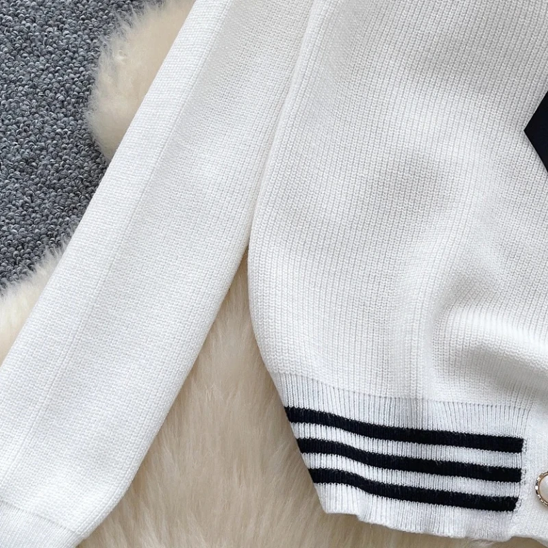 Pull à manches longues pour femme, Cardigan tricoté à col marin avec nœud de Style coréen, à la mode, col rond, simple boutonnage, automne hiver